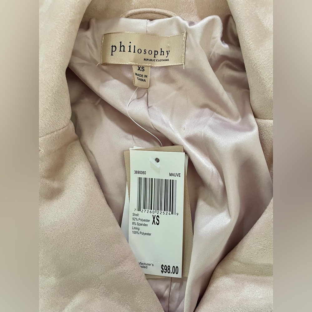 Philosophy Faux Suede Leather Moto Style Jacket Mauve Light Pink XS NWT - Picture 3 of 7